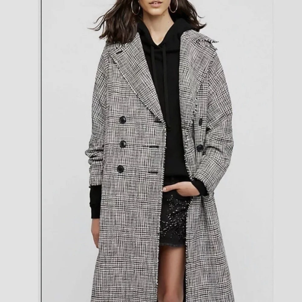 Free People Menswear Plaid Tweed Coat maxi Houndstooth